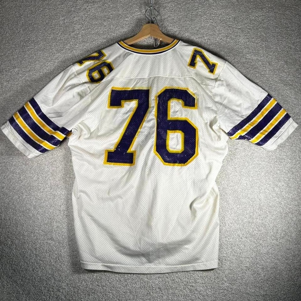 Vintage 80s ONC white purple and yellow Rawlings football jersey XL - Picture 2 of 6